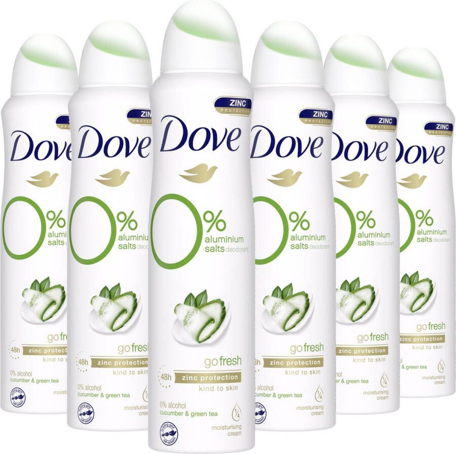 Dove Go Fresh 0% Aluminiumzouten Cucumber & Green Tea deodorant spray 6 x 150 ml voordeelverpakking