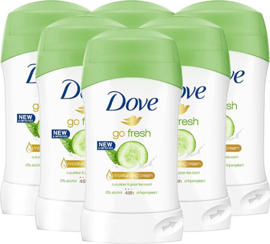 Dove Go Fresh Cucumber GreenTea Deodorant Solid Stick Fresh Dry 6 x 40 ml Deodorant vrouw voordeelverpakking