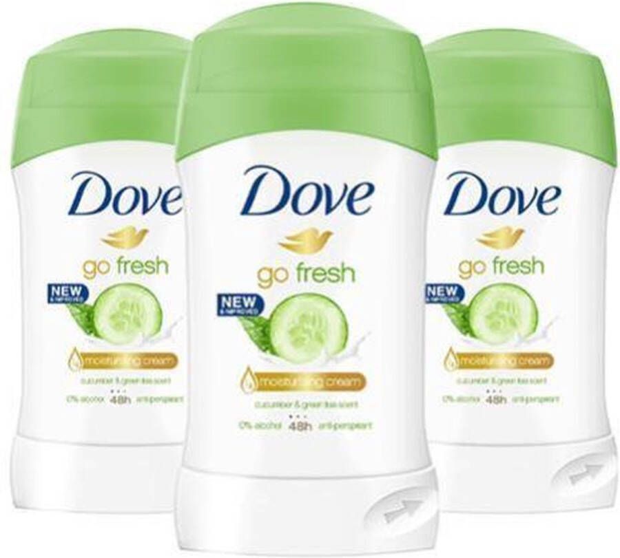 Dove Go Fresh Cucumber Green Tea Deodorant Stick 3 x 40 ml Voor De Gevoelige Huid Deodorant vrouw voordeelverpakking