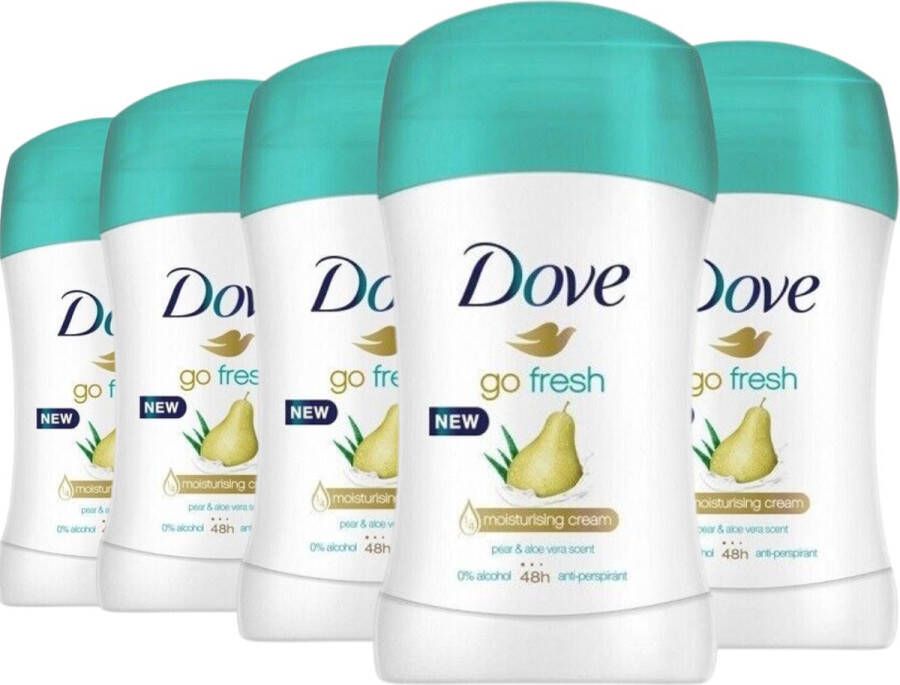 Dove Go Fresh Pear & Aloe Vera Deodorant Stick Anti Transpirant Deo Stick met 0% Alcohol 48 Uur Zweetbescherming Deodorant Vrouw 5 x 40 g