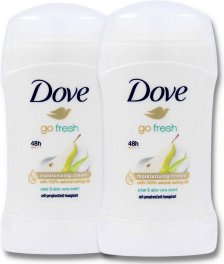 Dove Go Fresh Pear & Aloe Vera Deodorant Vrouw 2 x 40g Deodorant Stick 0% Alcohol 48 Uur Bescherming en Verzorging Van Je Oksels