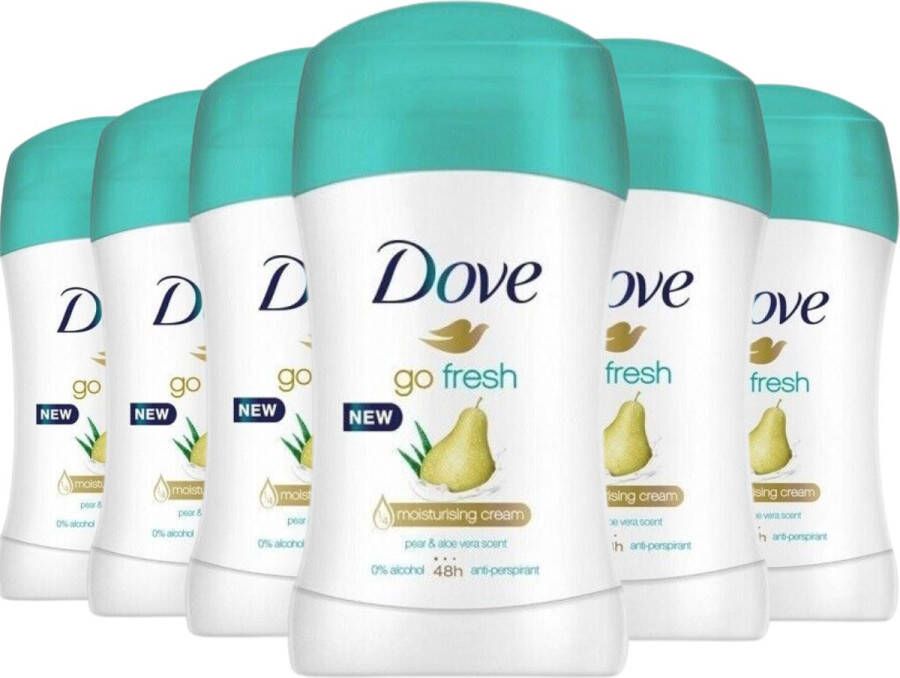 Dove Go Fresh Pear & Aloe Vera Deodorant Stick Anti Transpirant Deo Stick met 0% Alcohol 48 Uur Zweetbescherming Deodorant Vrouw 6-Pack