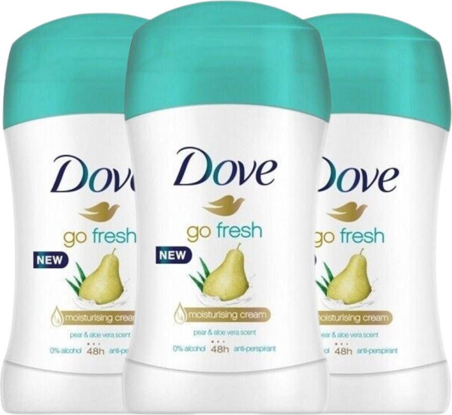 Dove Go Fresh Pear & Aloe Vera Deodorant Stick Anti Transpirant Deo Stick met 0% Alcohol 48 Uur Zweetbescherming Deodorant Vrouw 3-Pack