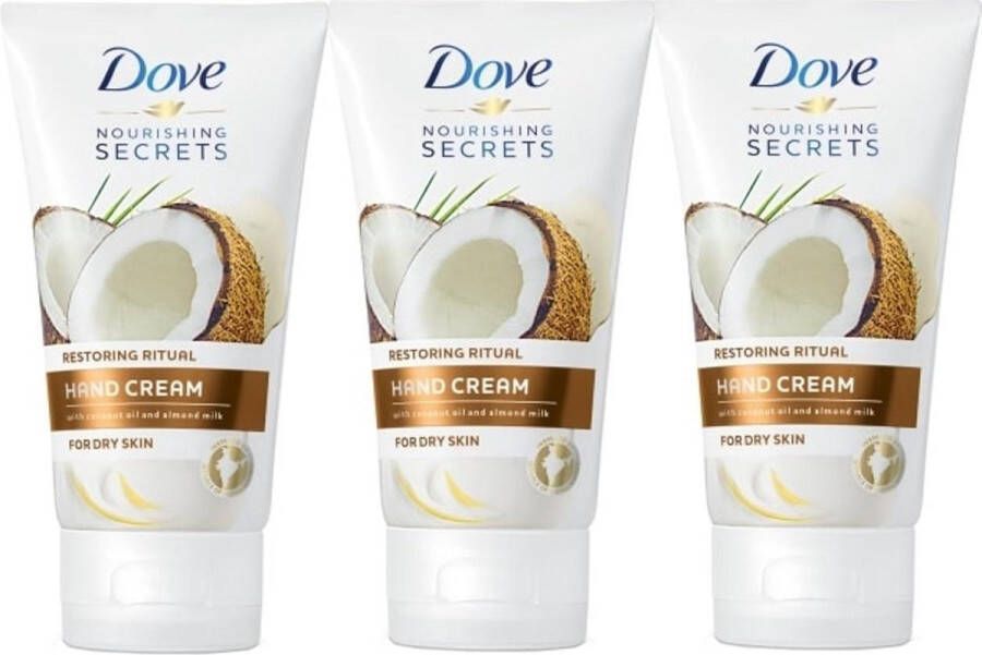 Dove Handcrème Coconut 3 x 75 ml Multipack Voor de droge huid Hand cream Coconut Restoring Care for dry skin