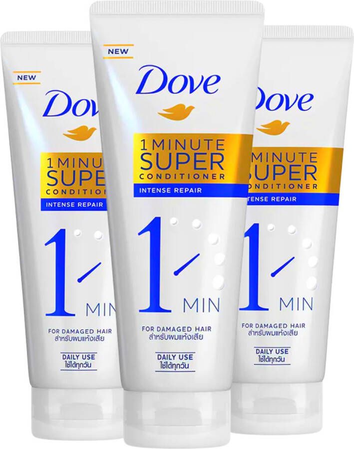 Dove Intense Repair 1 Minute Super Haarconditioner Conditioner voor ieder Haartype 3 x 180ml Voordeelverpakking