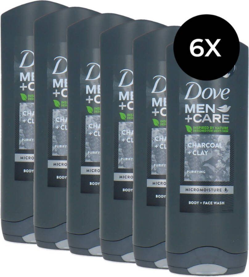 Dove Men + Care Charcoal + Clay Body + Face Wash 6 x 250 ml