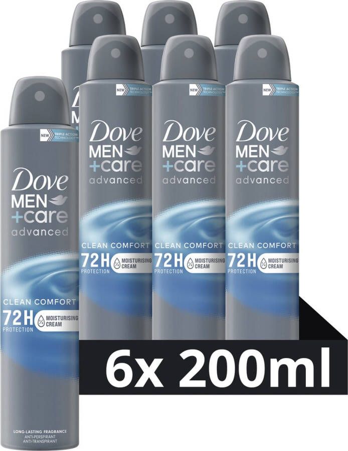 Dove Men+Care Advanced Clean Comfort Anti-Transpirant Deodorant Spray 6 x 200 ml Voordeelverpakking