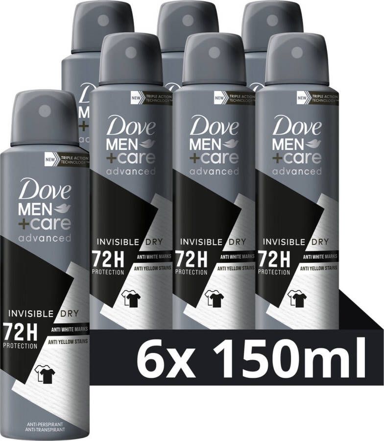 Dove Men+Care Advanced Invisible Dry Anti-Transpirant Deodorant Spray 6 x 150 ml Voordeelverpakking