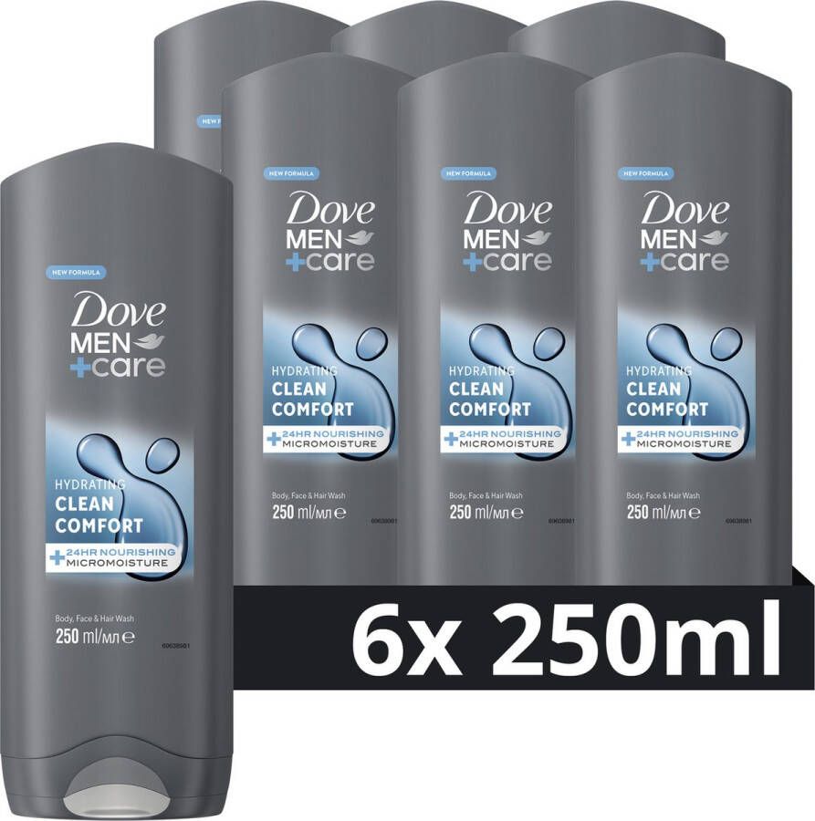 Dove Men+Care Clean Comfort 3-in-1 douchegel 6 x 250 ml voordeelverpakking