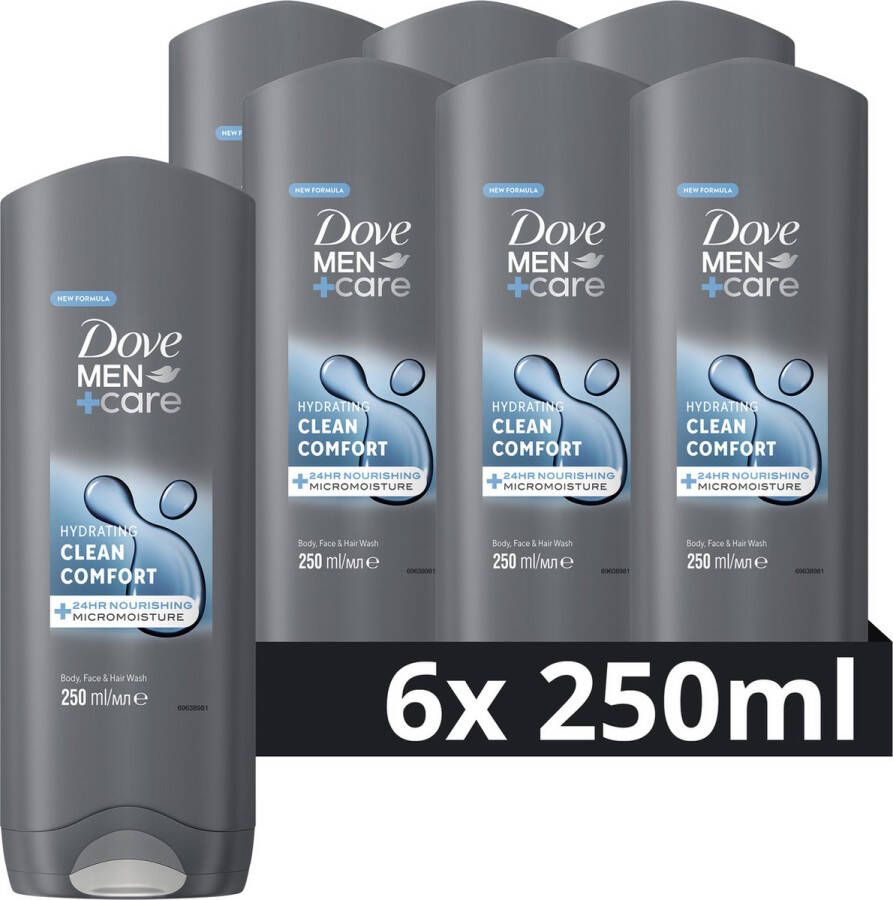 Dove Men+Care Clean Comfort 3-in-1 Douchegel 6 x 250 ml Voordeelverpakking