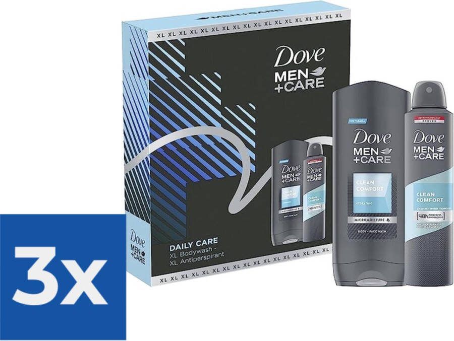 Dove Men+Care Geschenk Dove  Men Daily Care XL Douchegel 400 ml & Deospray 200 ml Voordeelverpakking 3 stuks