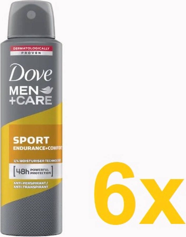 Dove Men+Care Sport Endurance + Comfort Anti-Transpirant Deodorant Spray 6 x 150 ml Voordeelverpakking