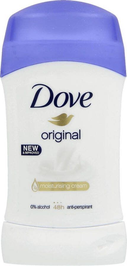 Dove Original Deodorant Deo Stick 0% Alcohol 48 Uur Anti Zweet Anti Perspirant 48 Uur Anti Transpirant Deo Stick met Hydraterende Creme Transpiratie Bescherming