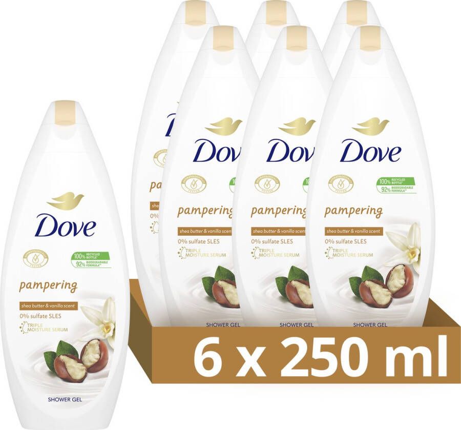 Dove Purely Pampering Sheabutter & Vanille Hydraterende douchegel 6 x 250 ml voordeelverpakking