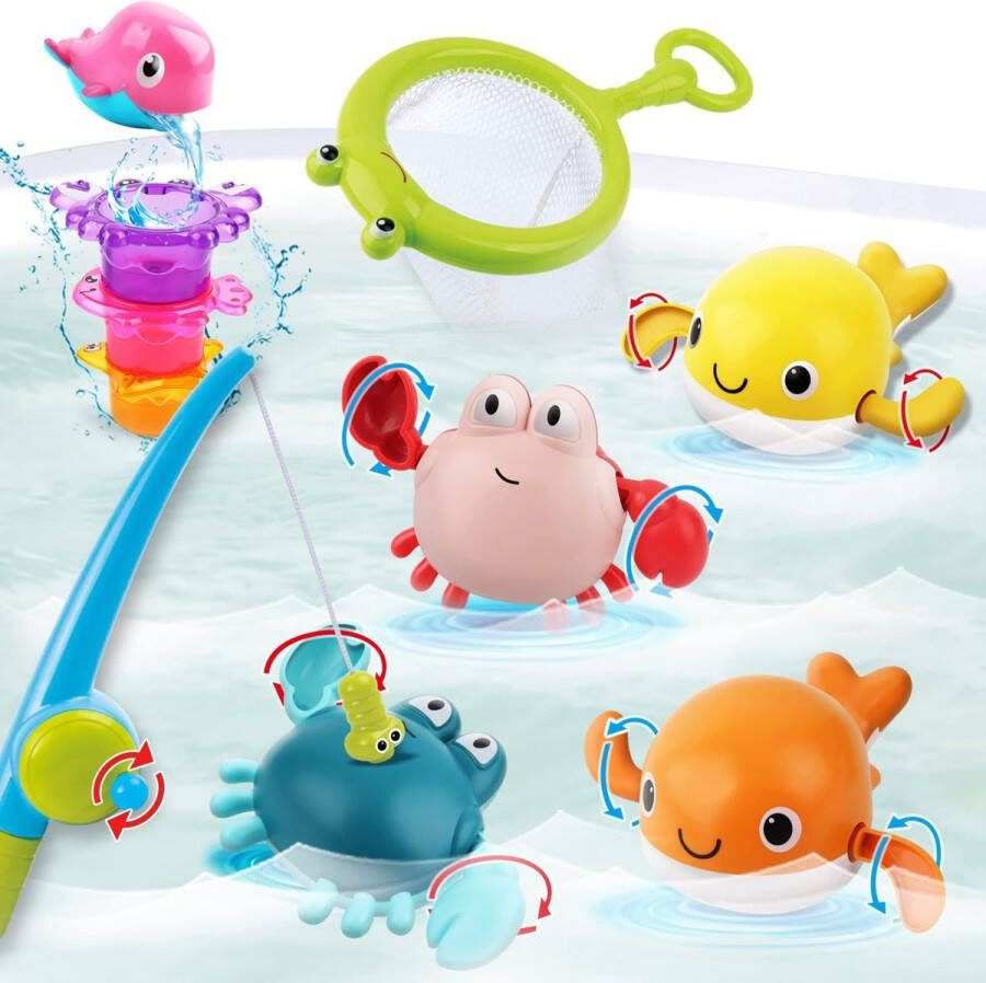 Dowellin Magnetische Vishengel Zelfzwemmende Waterschietende Vissen en Schepnet Badspeelgoed Badspeeltjes Bad Speelgoed Jongen Meisje Baby 1 jaar 2 jaar 3 jaar Kinderen Kerstcadeau
