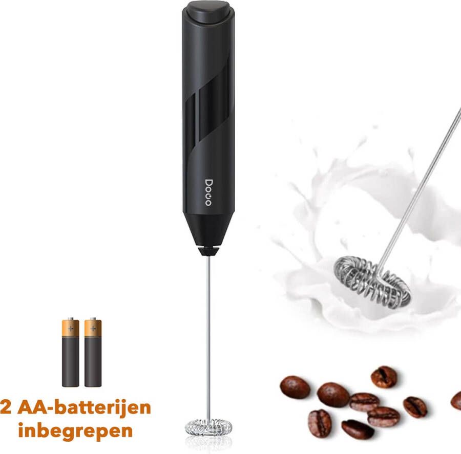 DOWO Coffee Elektrische Melkopschuimer Electrisch Handmatig Handmatige Melkopschuimer incl Batterijen Milk Frother Zwart & Zilver RVS Elektrisch