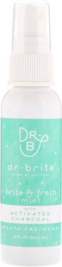 Dr. Brite Natuurlijke Mondspray Fresh Mint tegen slechte adem en een droge mond. Met koolstof (charcoal) Maakt tanden witter en tandvlees sterk.