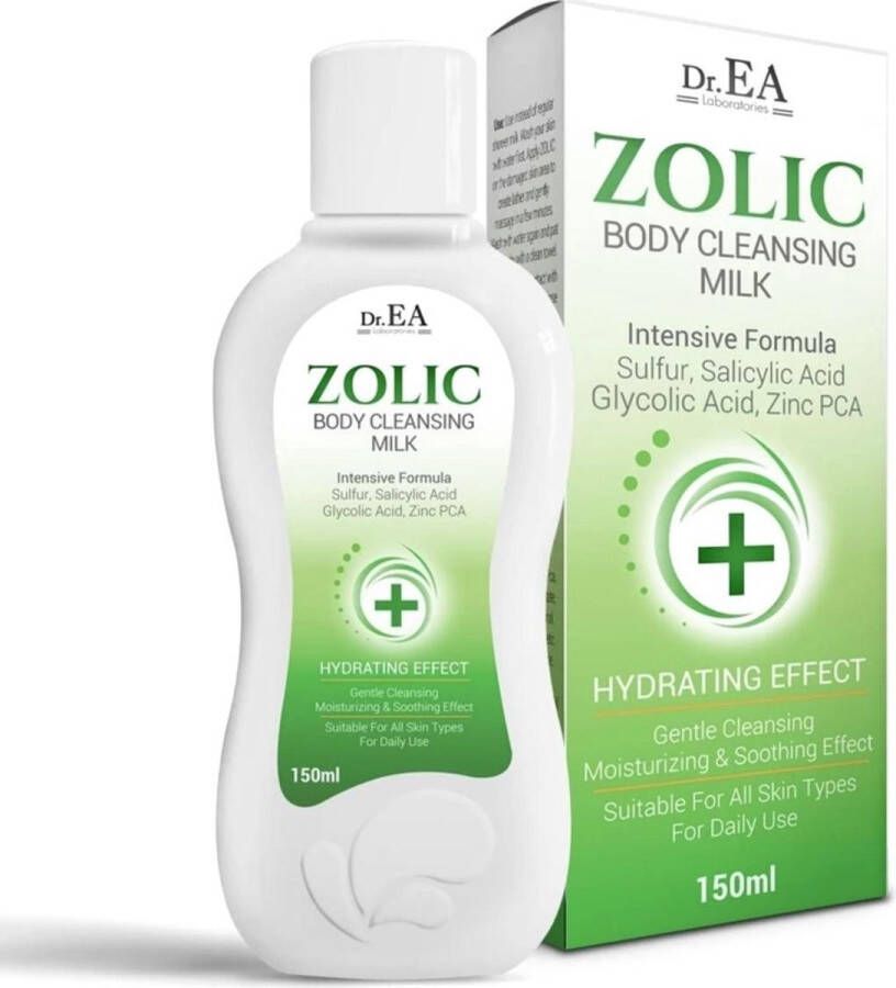 Dr. EA laboratories Dr EA Laboratories | Zolic | Body Cleansing Milk | Reinigingsmelk | Anti Acne | Zwavel | Salicylzuur | Glycolzuur | Zink | Hydraterend en Rustgevend | Alle Huidtypes | Dermatologisch Getest | Pomp | 150 ML