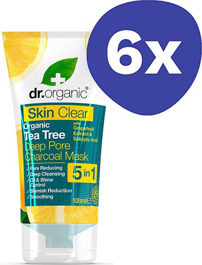 Dr Organic Skin Clear Houtskool Gezichtsmasker BUNDEL (6x 100ml)