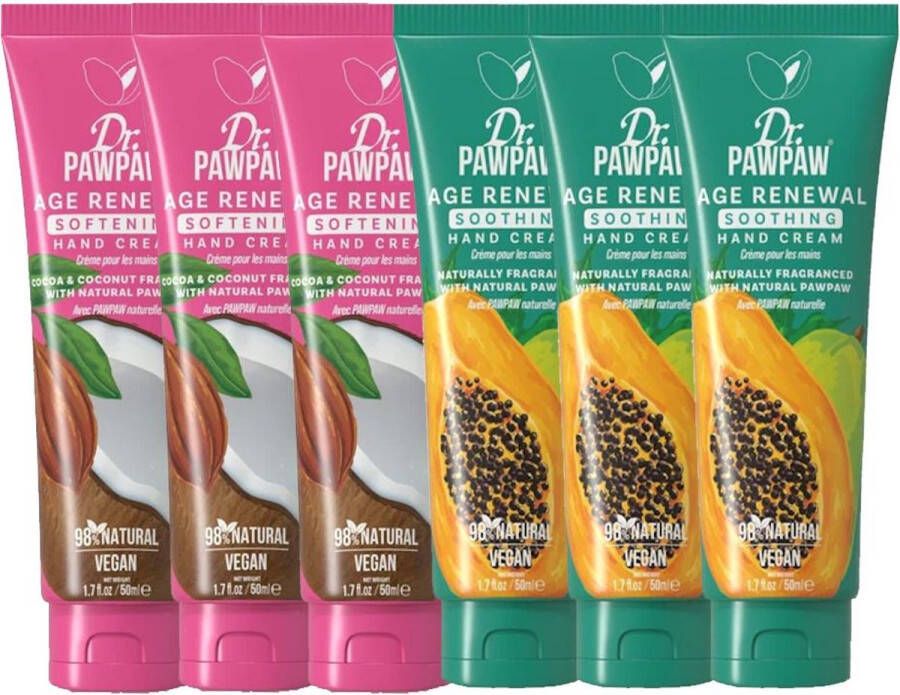 Dr. PAWPAW DR PAWPAW 3 x Hand Cream Cocoa & Coconut + 3 x Hand Cream Naturally Fragranced 6 Pak Voordeelverpakking