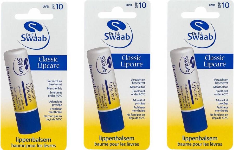 Dr Swaab Dr. Swaab Lippenbalsem Classic Stick 3 x 5 Gram