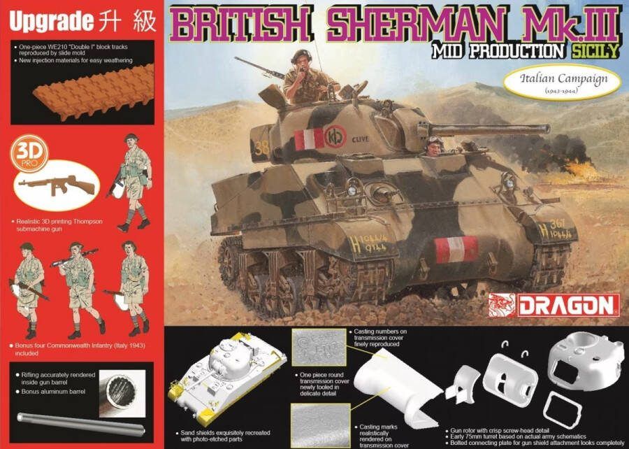 Dragon 1:35 6231 British Sherman Mk.III Mid ion Sicily Plastic Modelbouwpakket
