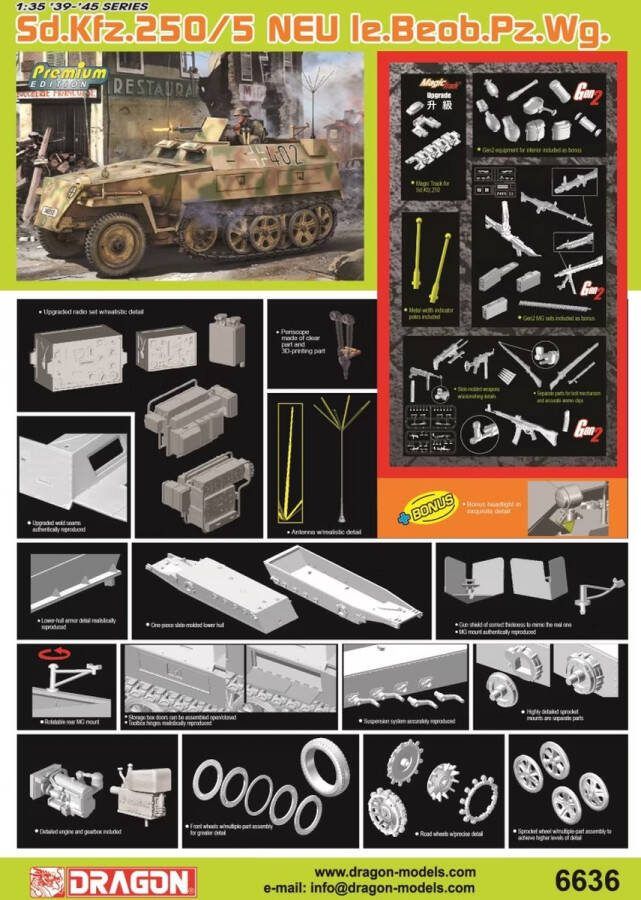 Dragon 1:35 6636 Sd.Kfz. 250 5 NEU le Beob.Pz.Wg. Plastic Modelbouwpakket