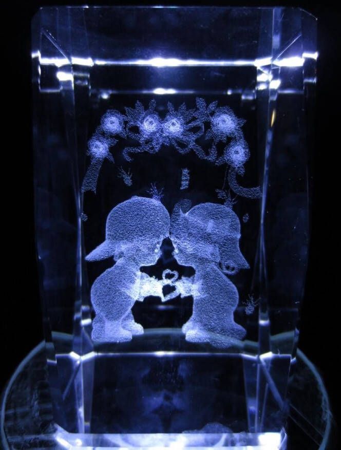 Dragon euro trade Glas blok in 3 D met afbeelding schattig koppel