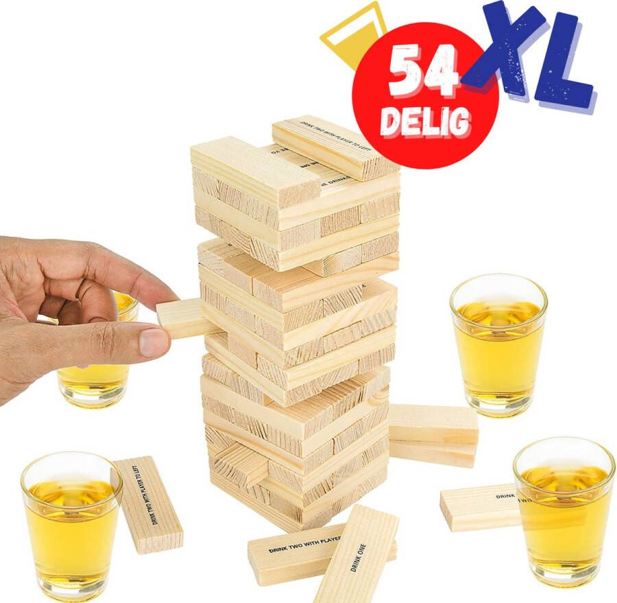 Drank-spellen.nl Jenga Drankspel Incl. 4 shotglazen Drunken Tower Drankspel voor Volwassenen Tipsy Tower