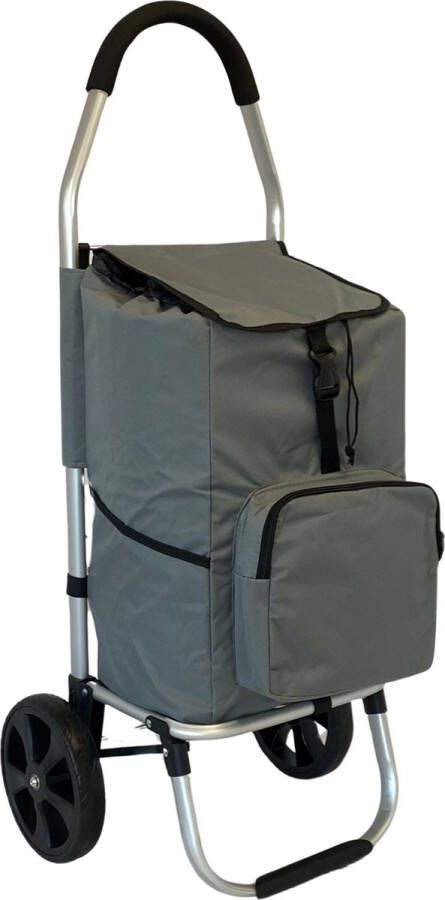 Dreamble Luxe Boodschappentrolley Boodschappenwagen Grijs Extra Groot 50 Liter Koelvak met rits 2 ophanghaken Extra grote wielen Steekwagenfunctie Opvouwbaar Lichtgewicht aluminium 4 extra vakken Waterdichte Extra Dikke Tas