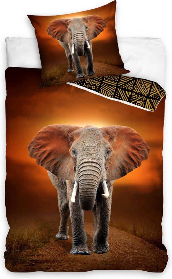 DreamE3 DREAMEE Dekbedovertrek Wild Elephant Eenpersoons 140x200 cm Bruin Oranje
