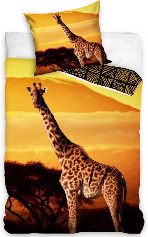 DreamE3 Animal Pictures Dekbedovertrek Wild Giraffe Eenpersoons 140x200 cm Sunset Orange