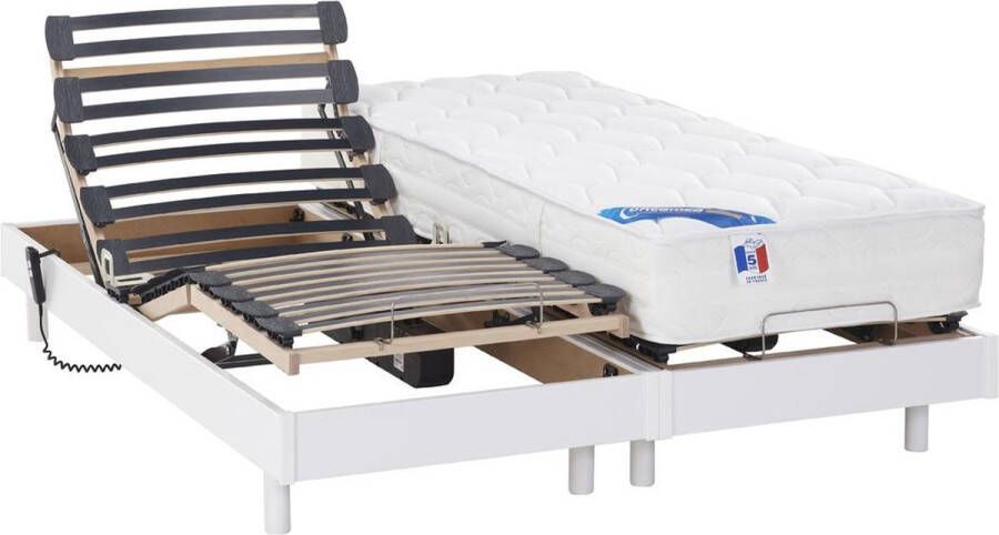 DREAMEA Elektrisch bed – bedbodem en matras – met pocketveren en vormgeheugen APOLLO van wit 2x70x190 cm L 190 cm x H 30 cm x D 70 cm
