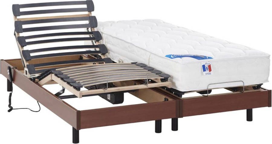 DREAMEA Elektrisch bed – bedbodem en matras – pocketveren en vormgeheugen APOLLO van kersenhout 2x80x200 cm L 200 cm x H 30 cm x D 80 cm