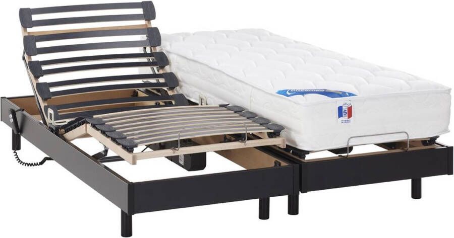 DREAMEA Elektrisch bed – bedbodem en matras – pocketveren en vormgeheugen APOLLO van zwart 2x80x200 cm L 200 cm x H 30 cm x D 80 cm