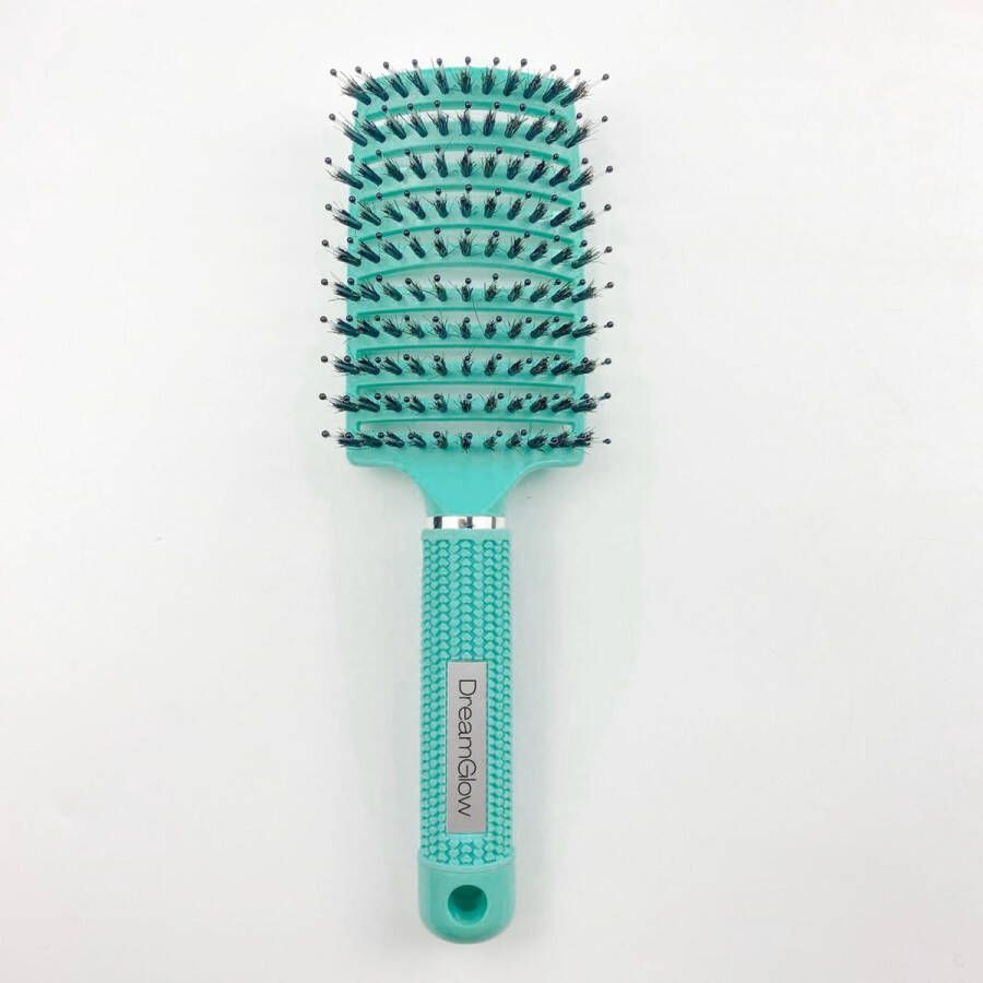 DreamGlow Haarborstel Antiklit Zeeblauw | haarborstel | Detangle Brush | kappers borstel| ontwarrend haar| Curved | Ronde| haar borstel | varkenshaar | zwijnenhaar |