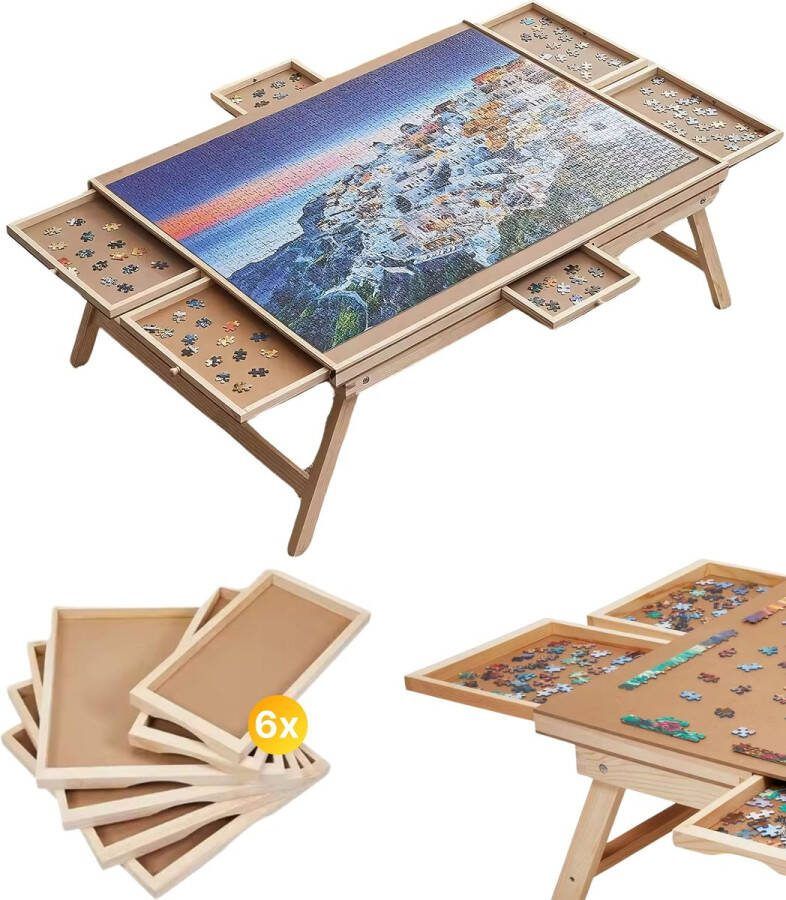 DreamGoodsAR DreamGoods Puzzelbord met Opbergsysteem 6 lades 1500 stukjes Houten Puzzeltafel Puzzelplank Puzzelmap Puzzelmat Portapuzzle Puzzelplaat Incl. Bescherm cover Puzzel