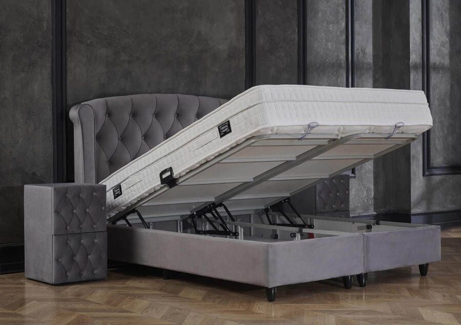 Dreamhouse Aurora Boxspring met Opbergruimte Tweepersoons Antraciet 140x200