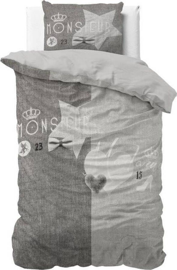 Dreamhouse Monsieur et Madame Dekbedovertrek 140x200 220 + 1 kussensloop 60x70 Grijs Eenpersoons
