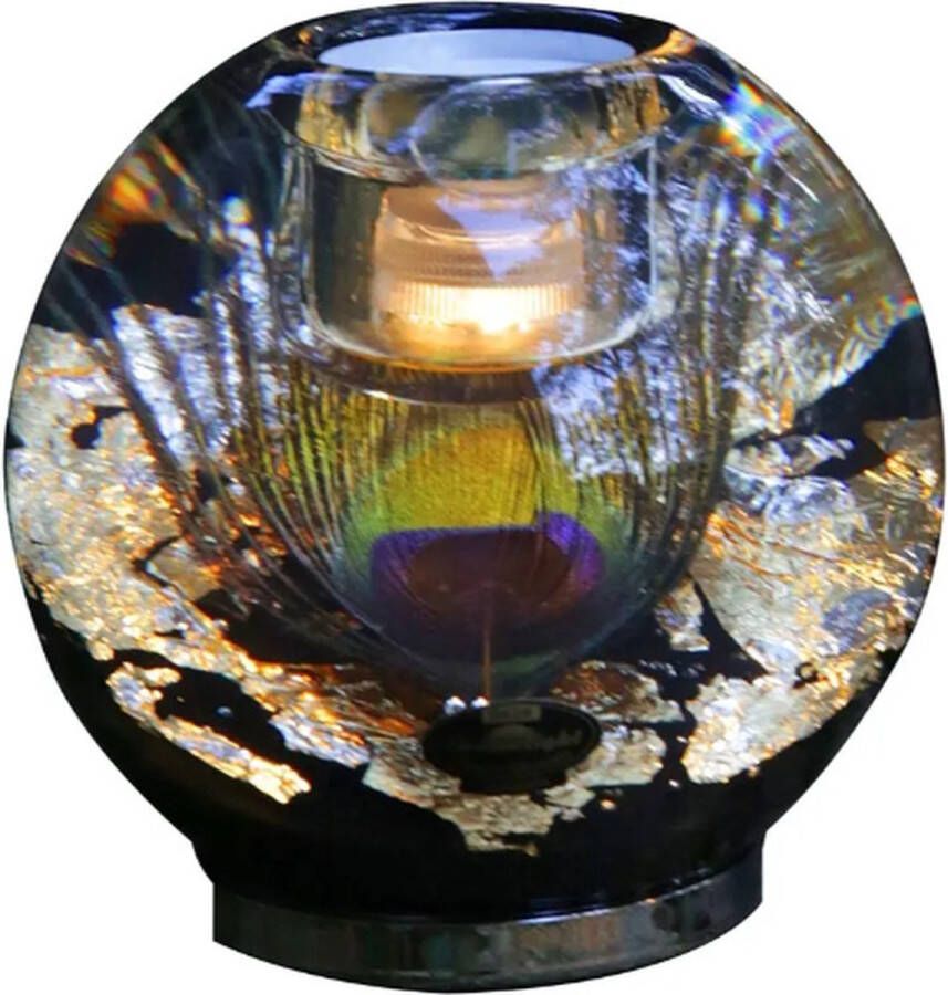 Dreamlight Design Traumlicht Prachtige theelichthouder met LED-verlichting pauwenveer met gouden sparkels