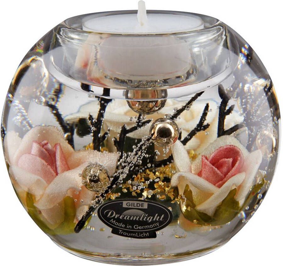 Dreamlight Design Traumlicht Waxinelichthouder met rozen Theelichthouder glas Bolvormig 8 cm diameter 6 cm hoog