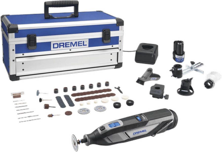 Dremel 8240 Multitool 5 65 Platinum Editie Inclusief 2 x 12 V (2.0 Ah) Li-Ion accu Oplader en 65 accessoires 5 hulpstukken en een luxueuze aluminium koffer