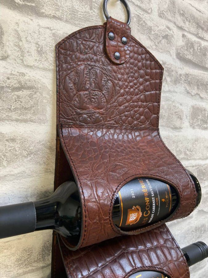 Dries Design D3SD wijnfles houder wijnflessen houder flessenhouder wijnrek flessenrek cognac rek whisky rek leder 6 cognac alligator gestikt