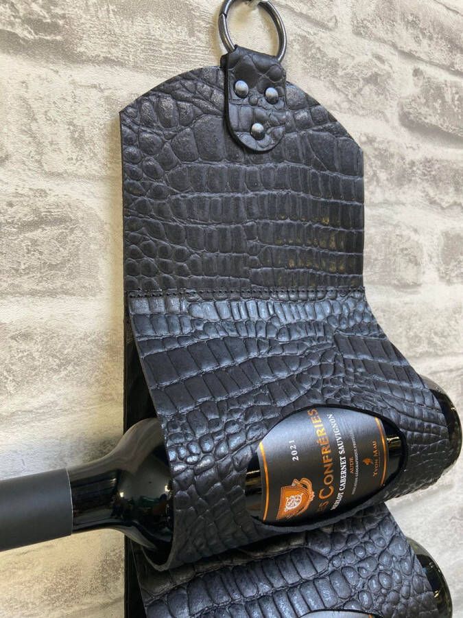 Dries Design D3SD wijnfles houder wijnflessen houder flessenhouder wijnrek flessenrek cognac rek whisky rek leder 6 zwart alligator