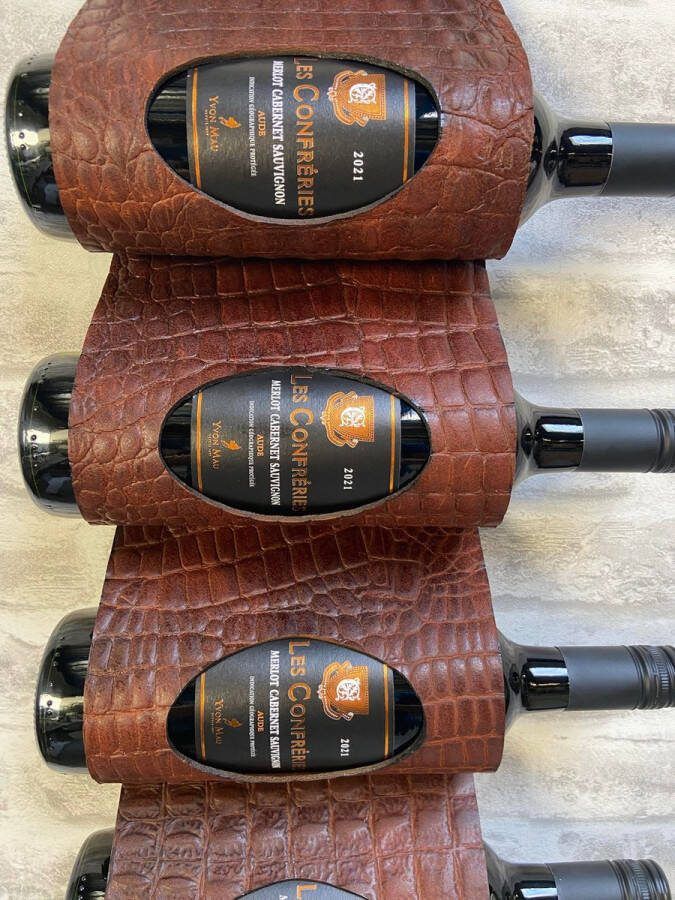 Dries Design D3SD wijnfles houder wijnflessen houder flessenhouder wijnrek flessenrek cognac rek whisky rek leder 6 cognac alligator