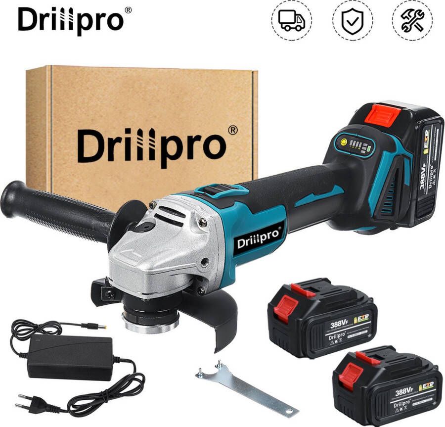 Drillpro Haakse Slijpers Slijptol 800W Ø125mm met 2 Accu Blauw