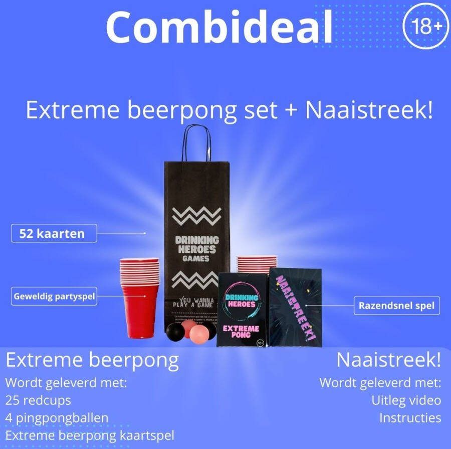 Drinking Heroes Extreme Beerpong INCLUSIEF Kaartspel + Naaistreek Drankspel Beerpong Is Het Drankspel Red cups 18+ Drankspel