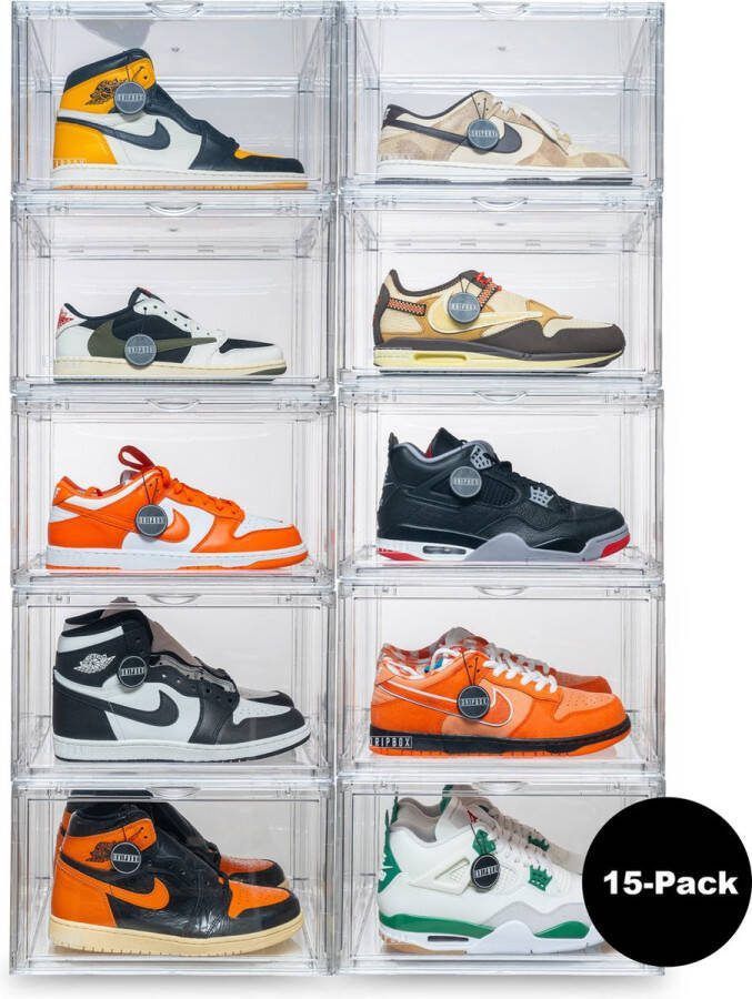 DripboxNL Dripbox Sneakerbox 15-pack Acryl Sneaker Crate Acryl Sneaker Box Schoenenopberger Sneakerbox Schoenenkast Sneaker opbergsysteem Sneakercrate Met magnetische sluiting Doorzichtig Acryl Acrylic Clear