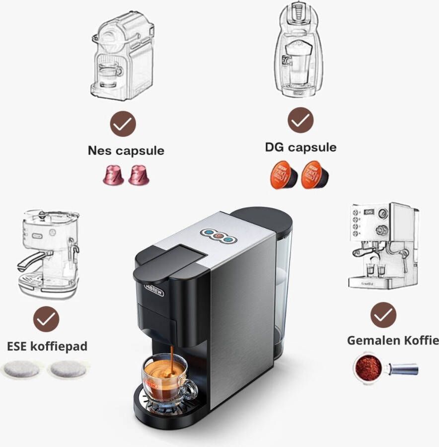 Dripio 4 in 1 Koffiemachine Koffiezetapparaat Koffie Automaat Automatisch Nespresso Dolce Gusto Koffiepoeder Koffiepads Met Capsulehouder & Melkopschuimer