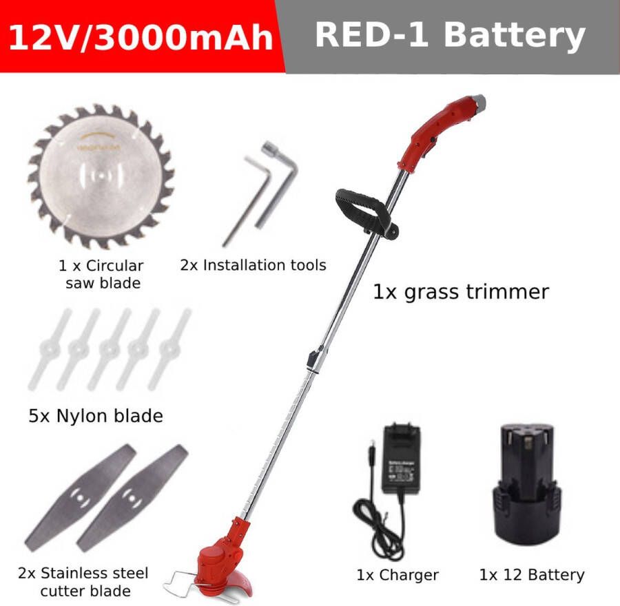 Dripio Grastrimmer Elektrisch Grastrimmers Grasmachine Grasmaaier Draadloze Instelbare steel met 2 Accu en Oplader voor Tuin Gazon Trimmen Rood